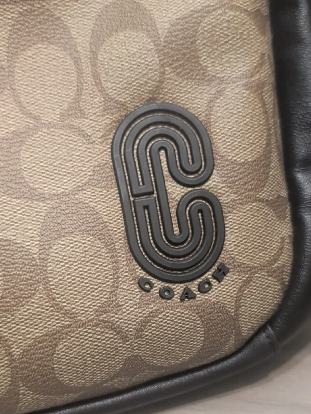 Coach Men's Signature Canvas Backpack in Khaki and Chestnut Leather